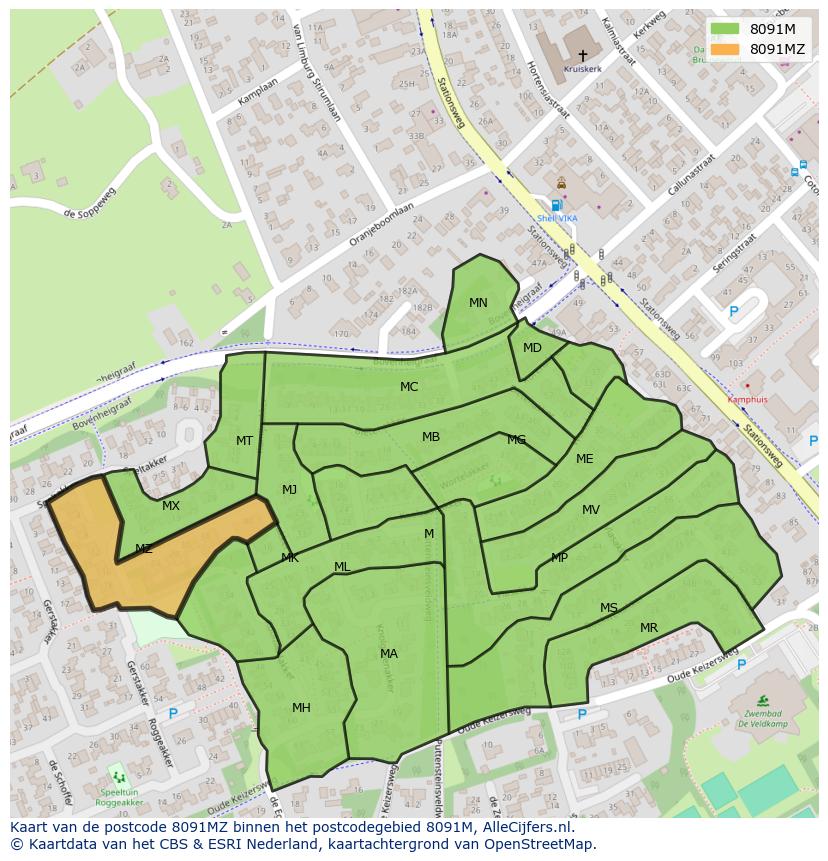 Afbeelding van het postcodegebied 8091 MZ op de kaart.