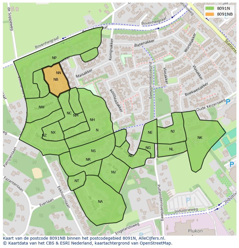 Afbeelding van het postcodegebied 8091 NB op de kaart.