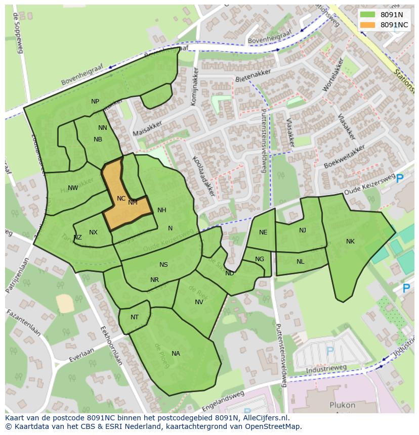 Afbeelding van het postcodegebied 8091 NC op de kaart.