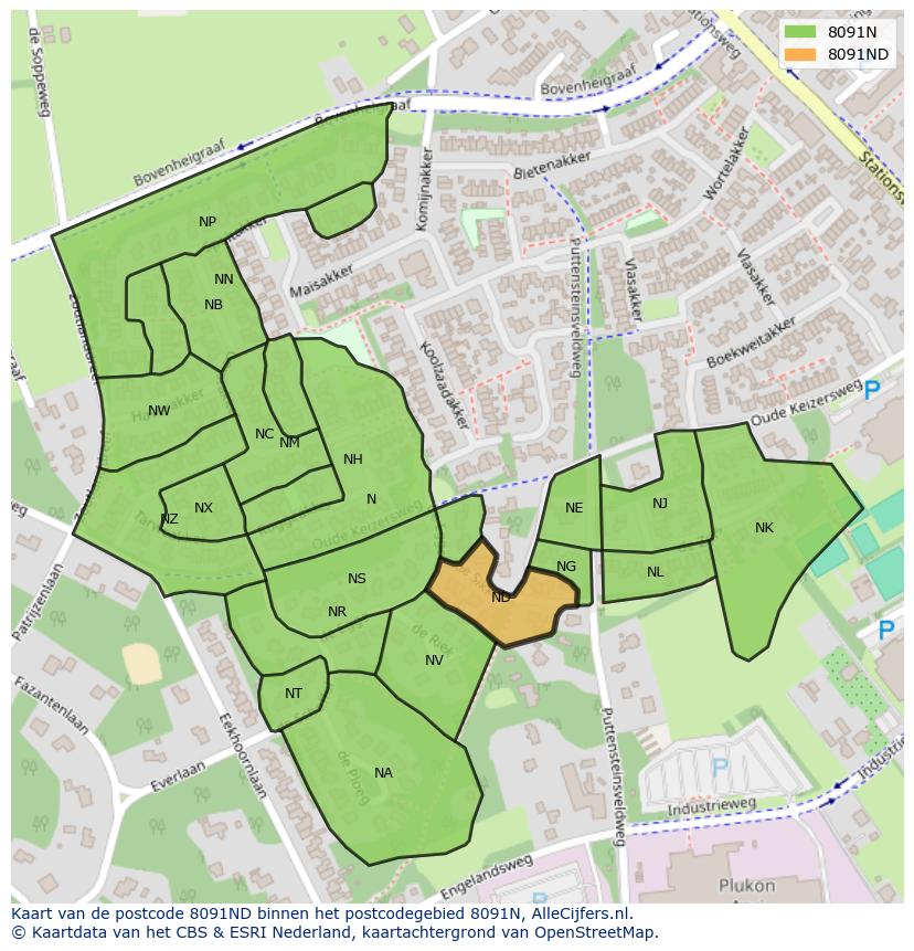 Afbeelding van het postcodegebied 8091 ND op de kaart.