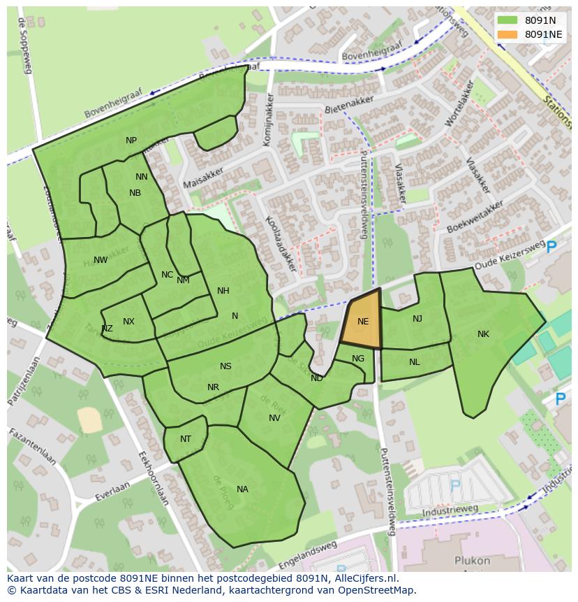 Afbeelding van het postcodegebied 8091 NE op de kaart.