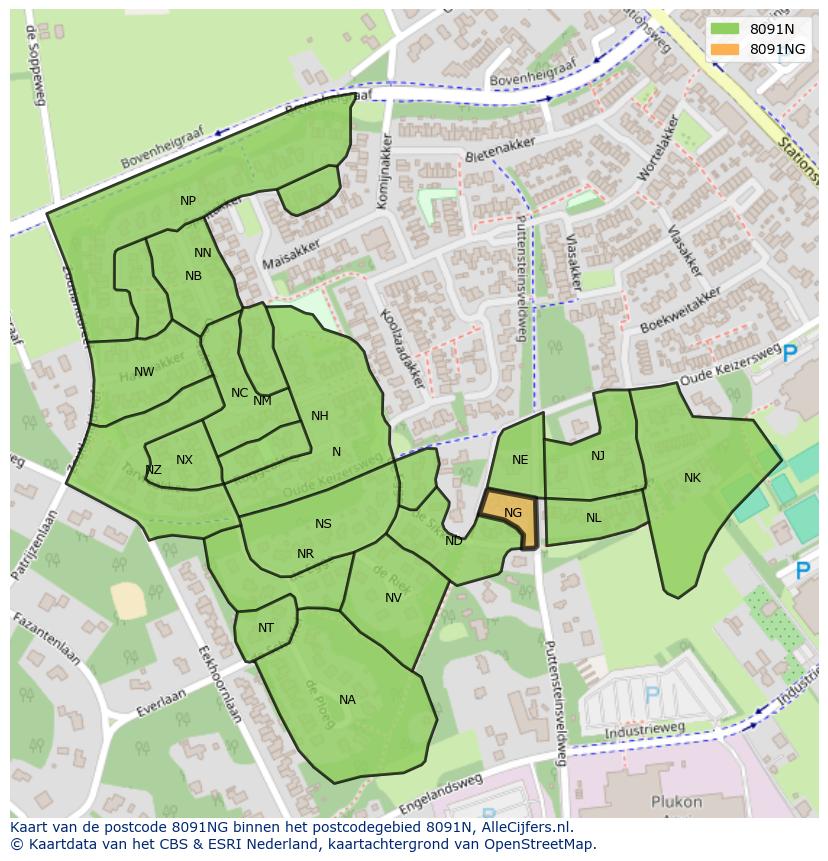 Afbeelding van het postcodegebied 8091 NG op de kaart.