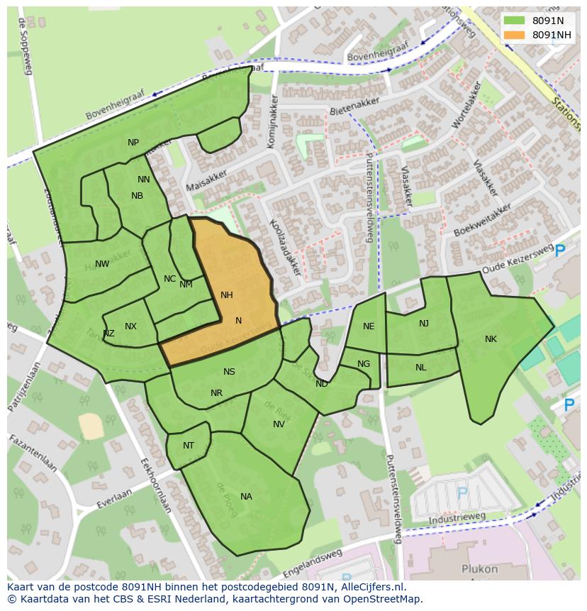 Afbeelding van het postcodegebied 8091 NH op de kaart.
