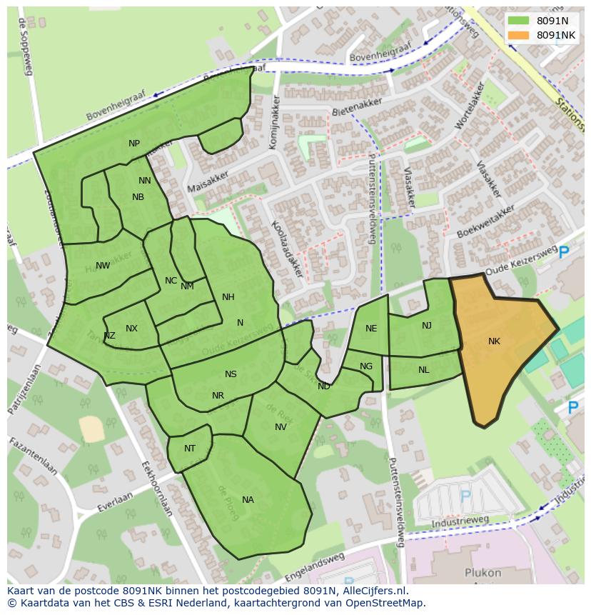 Afbeelding van het postcodegebied 8091 NK op de kaart.