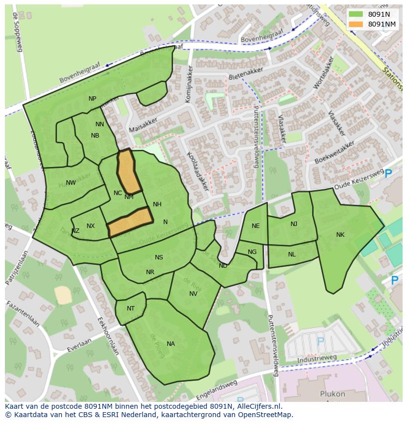 Afbeelding van het postcodegebied 8091 NM op de kaart.