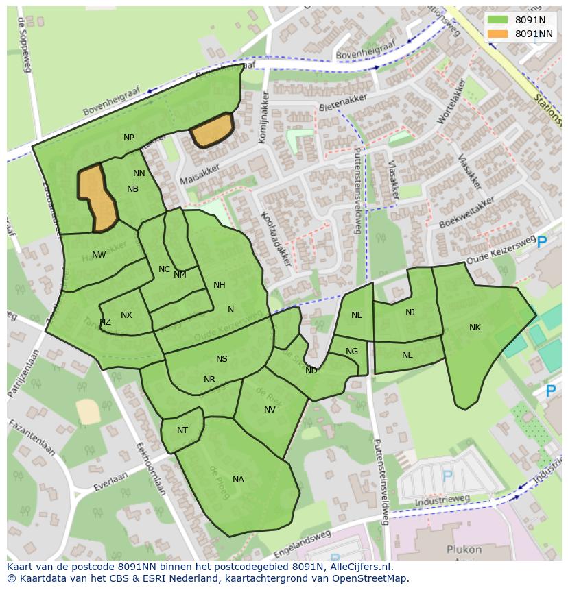 Afbeelding van het postcodegebied 8091 NN op de kaart.