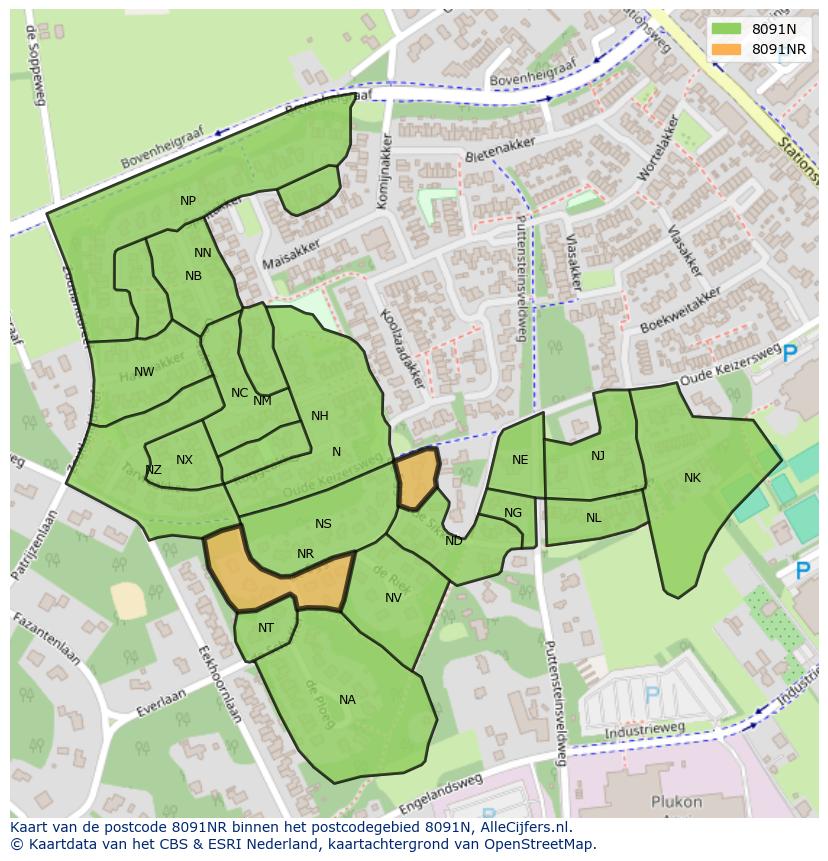 Afbeelding van het postcodegebied 8091 NR op de kaart.