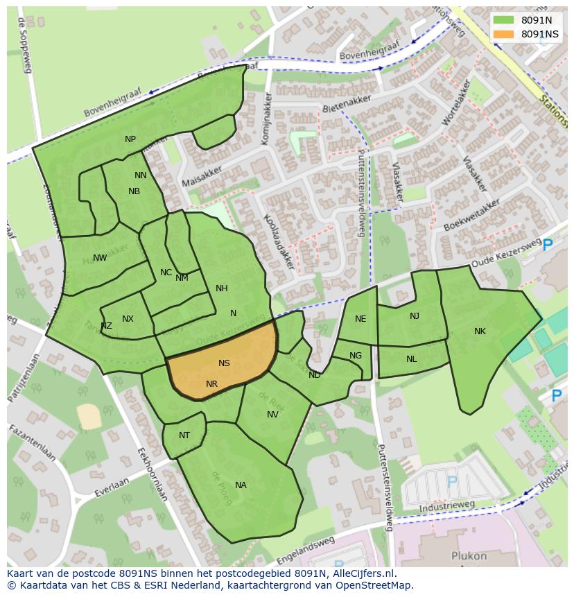 Afbeelding van het postcodegebied 8091 NS op de kaart.