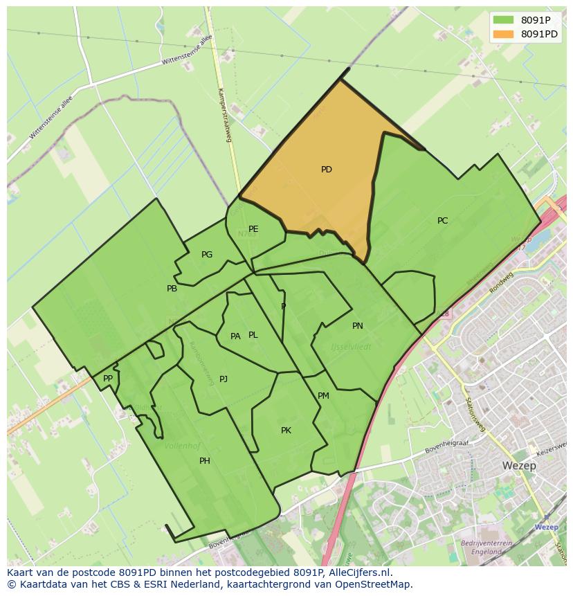 Afbeelding van het postcodegebied 8091 PD op de kaart.