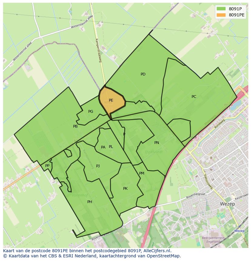 Afbeelding van het postcodegebied 8091 PE op de kaart.