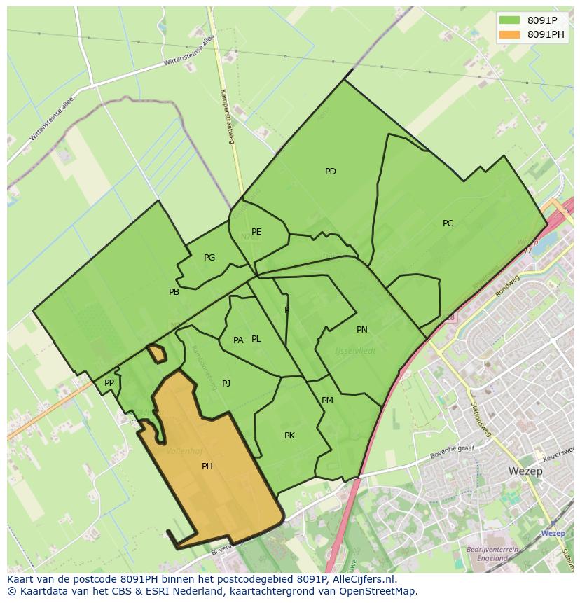 Afbeelding van het postcodegebied 8091 PH op de kaart.