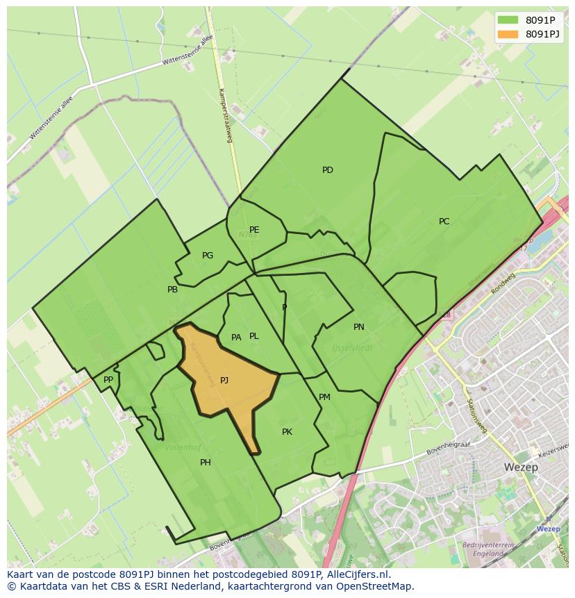 Afbeelding van het postcodegebied 8091 PJ op de kaart.