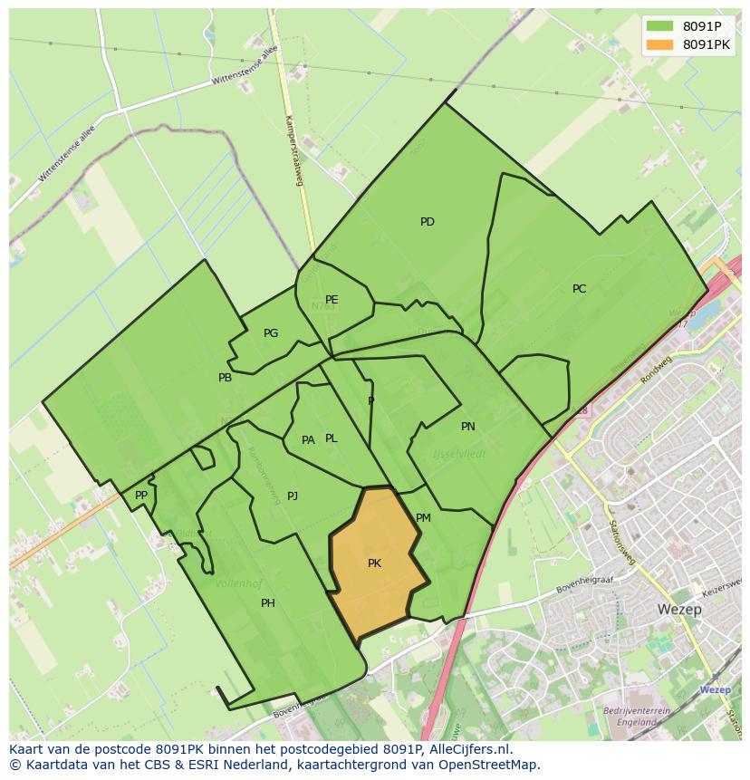 Afbeelding van het postcodegebied 8091 PK op de kaart.