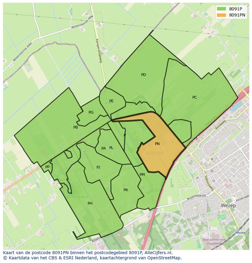 Afbeelding van het postcodegebied 8091 PN op de kaart.