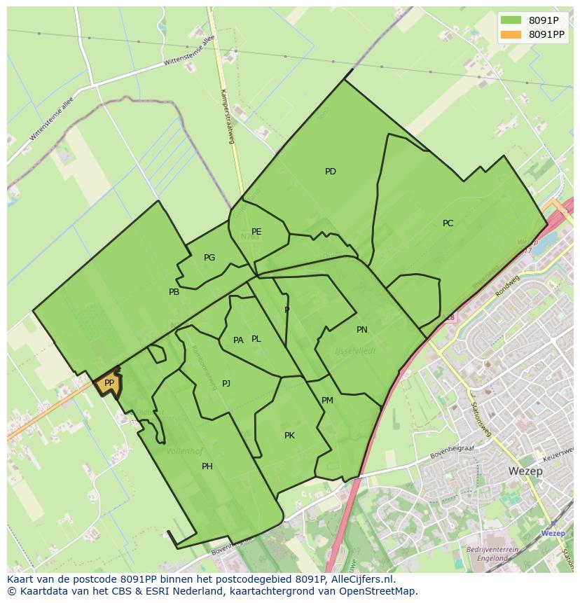 Afbeelding van het postcodegebied 8091 PP op de kaart.