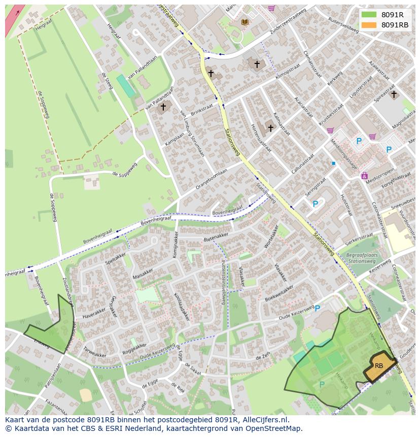 Afbeelding van het postcodegebied 8091 RB op de kaart.