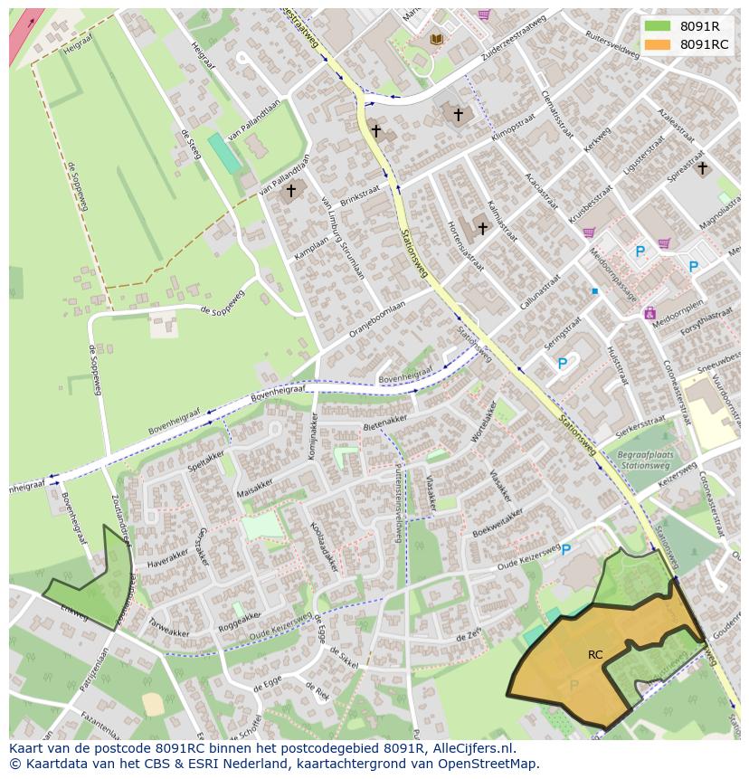 Afbeelding van het postcodegebied 8091 RC op de kaart.