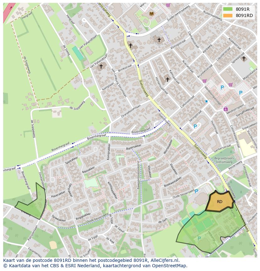 Afbeelding van het postcodegebied 8091 RD op de kaart.