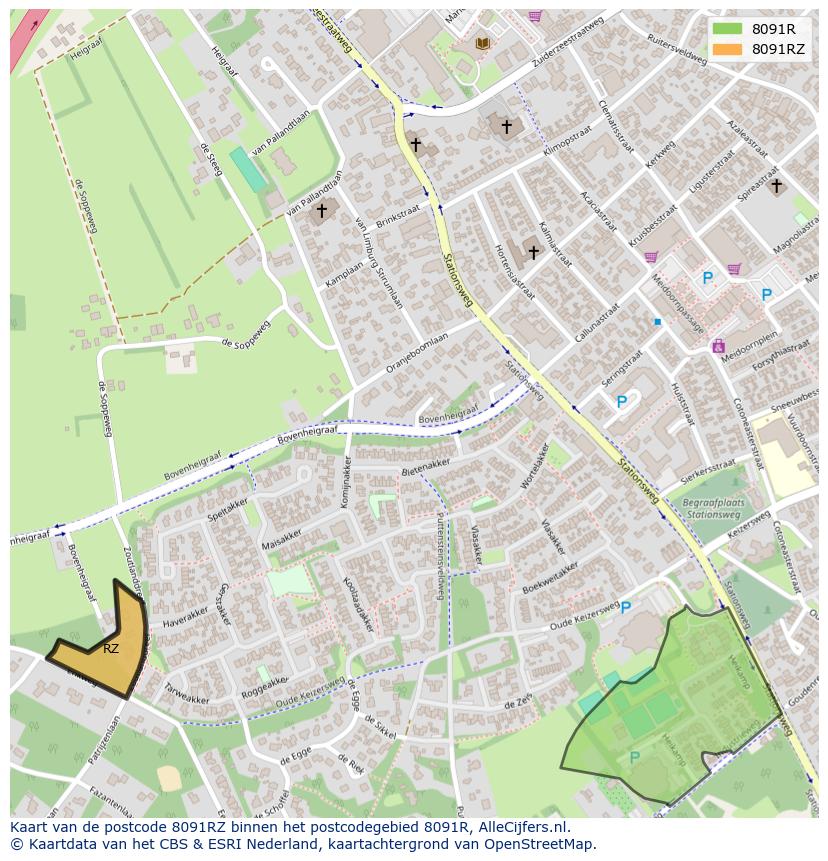 Afbeelding van het postcodegebied 8091 RZ op de kaart.