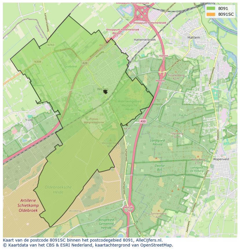 Afbeelding van het postcodegebied 8091 SC op de kaart.
