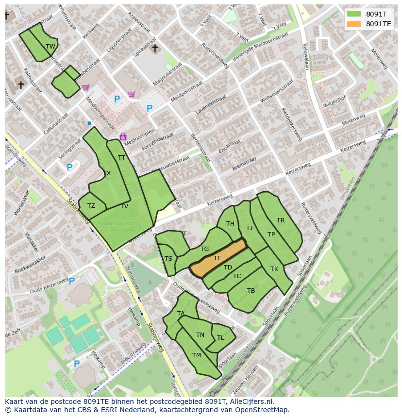 Afbeelding van het postcodegebied 8091 TE op de kaart.
