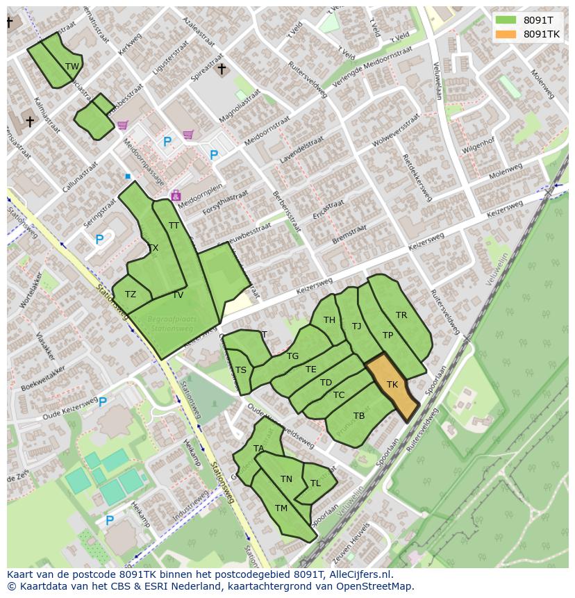 Afbeelding van het postcodegebied 8091 TK op de kaart.