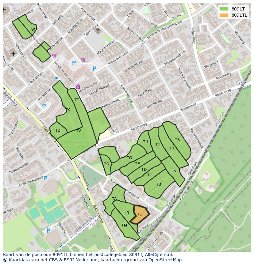 Afbeelding van het postcodegebied 8091 TL op de kaart.