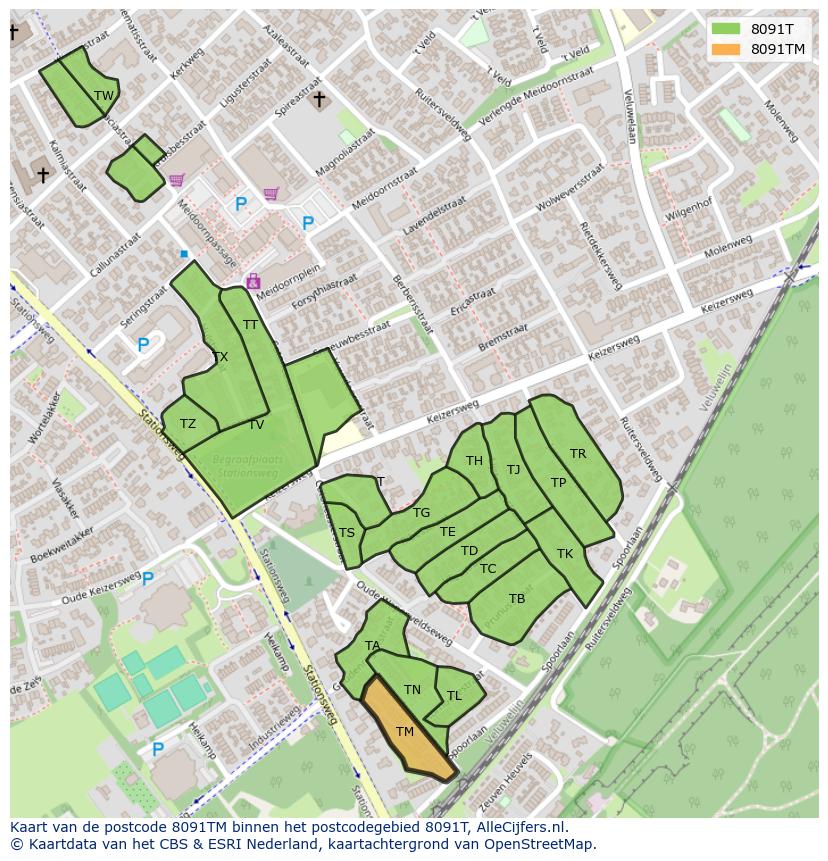 Afbeelding van het postcodegebied 8091 TM op de kaart.