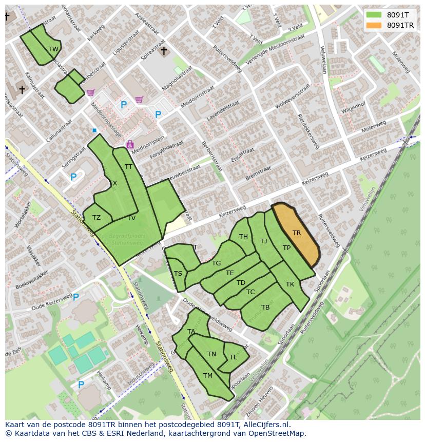 Afbeelding van het postcodegebied 8091 TR op de kaart.