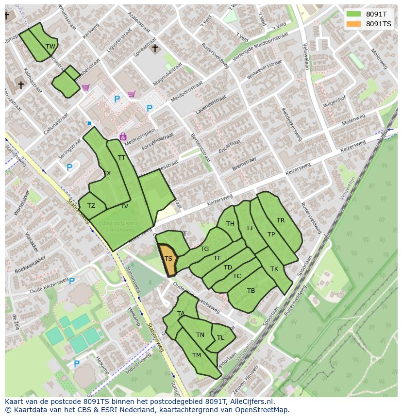 Afbeelding van het postcodegebied 8091 TS op de kaart.