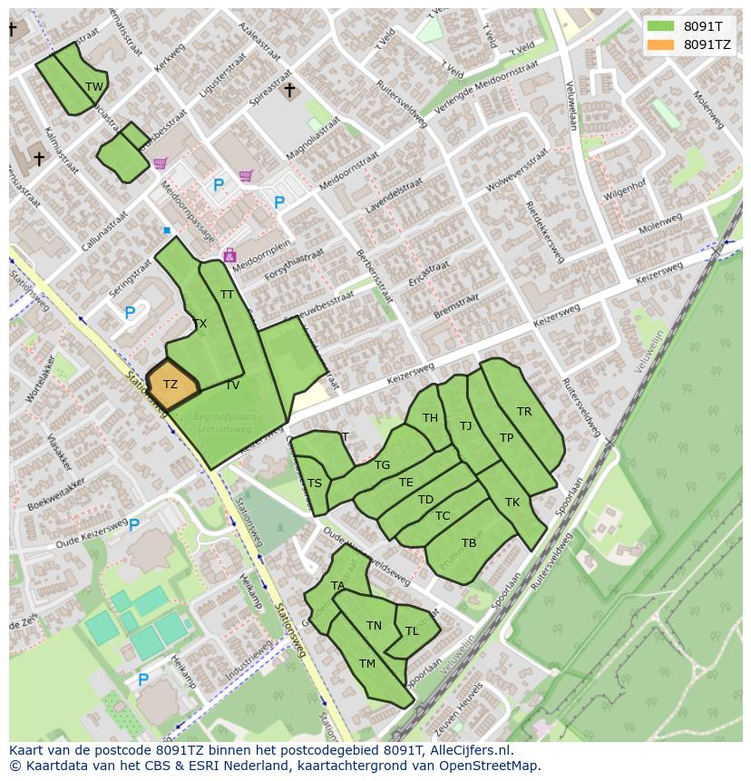 Afbeelding van het postcodegebied 8091 TZ op de kaart.