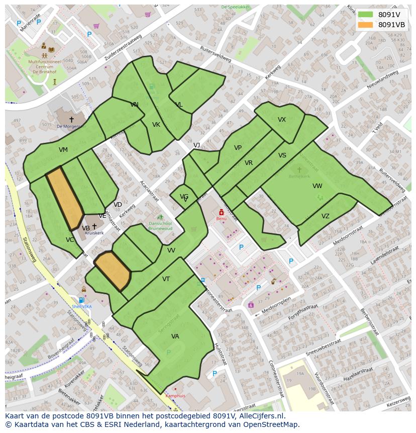 Afbeelding van het postcodegebied 8091 VB op de kaart.