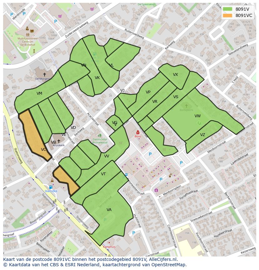 Afbeelding van het postcodegebied 8091 VC op de kaart.