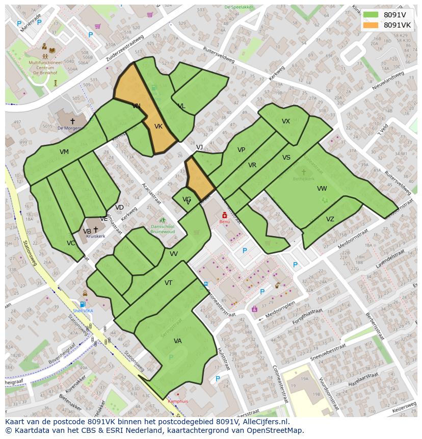 Afbeelding van het postcodegebied 8091 VK op de kaart.