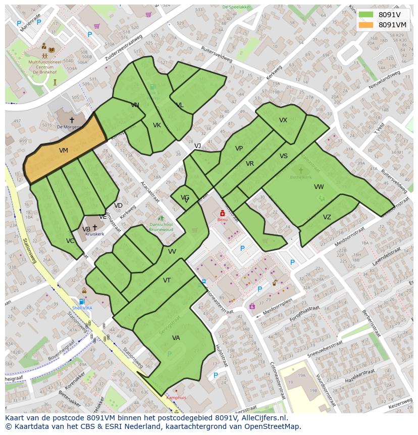 Afbeelding van het postcodegebied 8091 VM op de kaart.