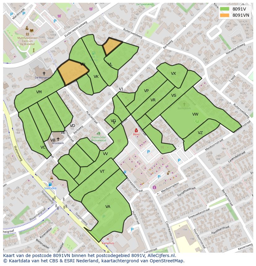 Afbeelding van het postcodegebied 8091 VN op de kaart.
