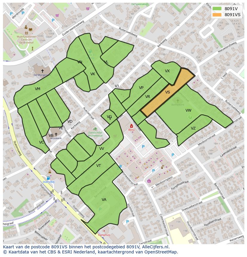Afbeelding van het postcodegebied 8091 VS op de kaart.
