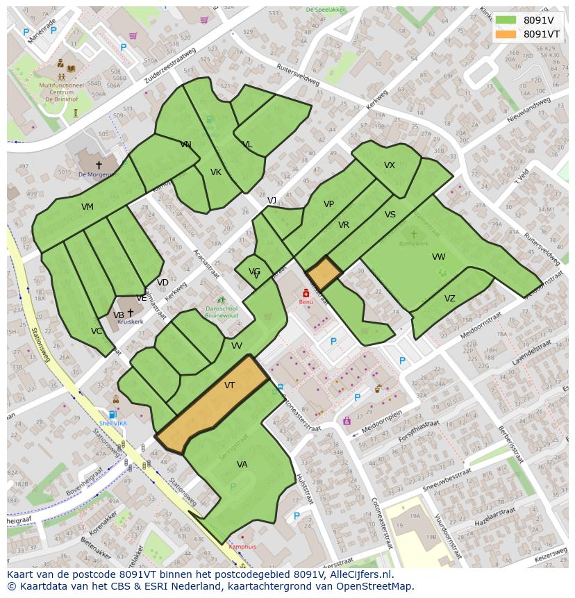 Afbeelding van het postcodegebied 8091 VT op de kaart.