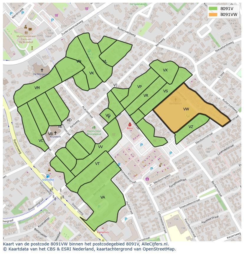 Afbeelding van het postcodegebied 8091 VW op de kaart.