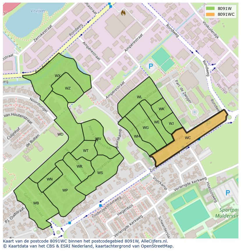 Afbeelding van het postcodegebied 8091 WC op de kaart.