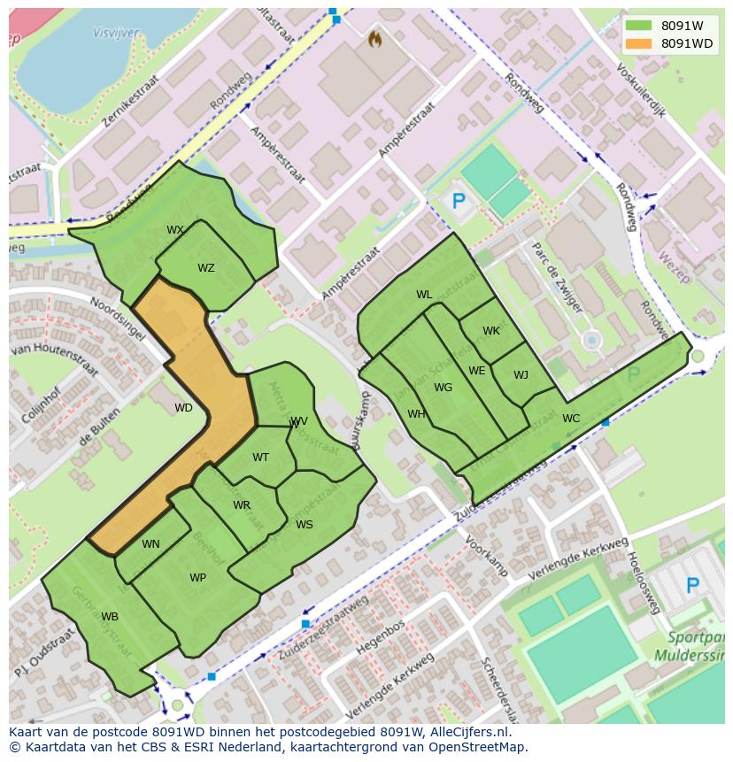 Afbeelding van het postcodegebied 8091 WD op de kaart.