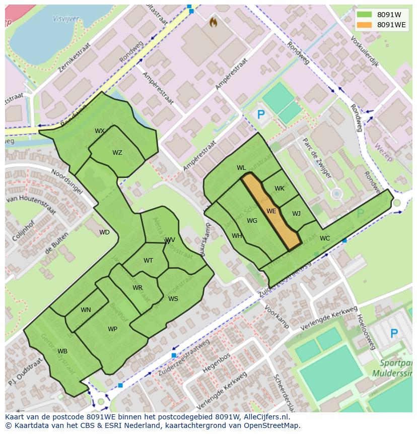 Afbeelding van het postcodegebied 8091 WE op de kaart.