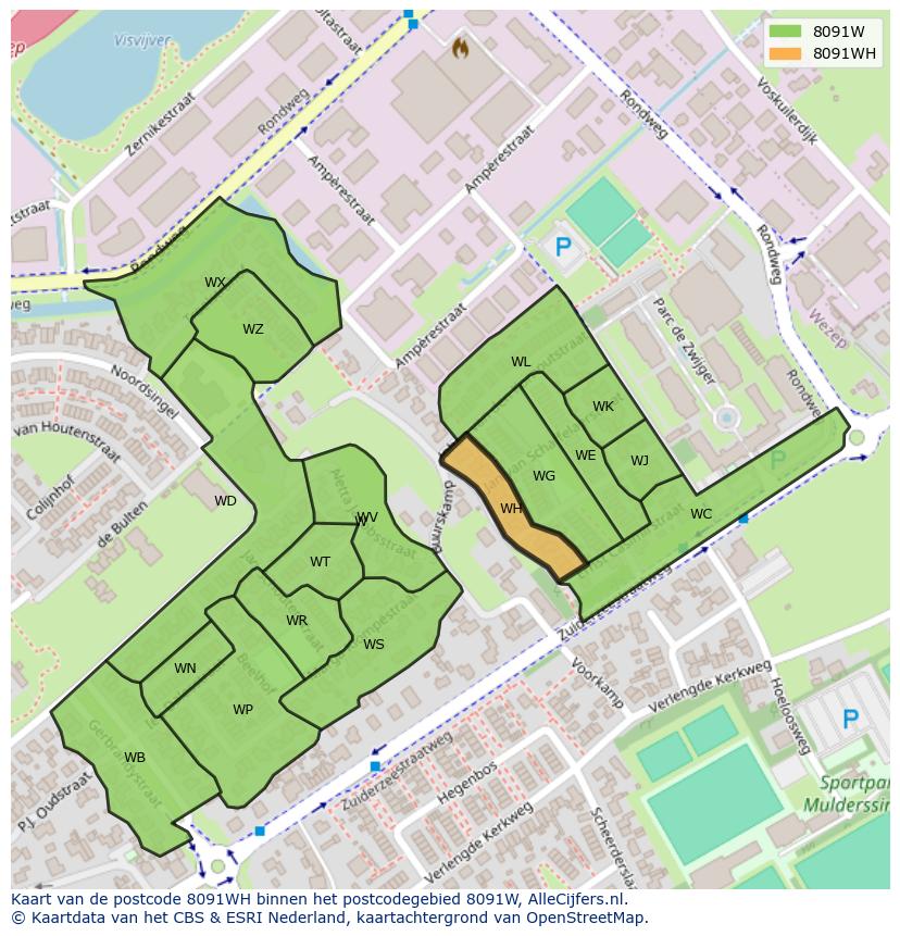 Afbeelding van het postcodegebied 8091 WH op de kaart.