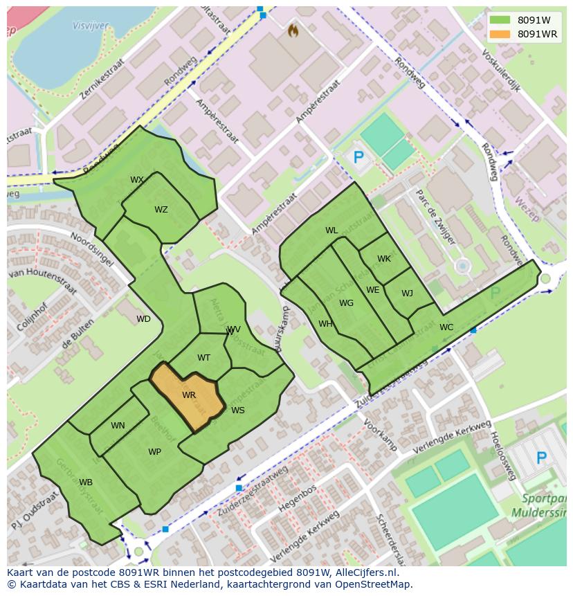 Afbeelding van het postcodegebied 8091 WR op de kaart.