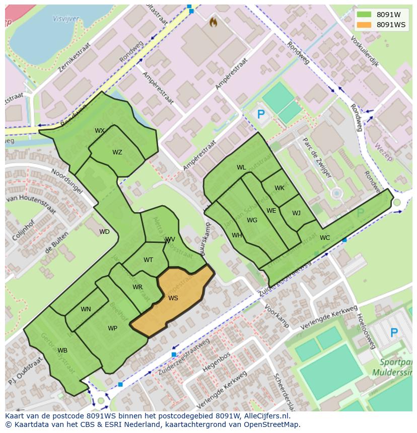 Afbeelding van het postcodegebied 8091 WS op de kaart.