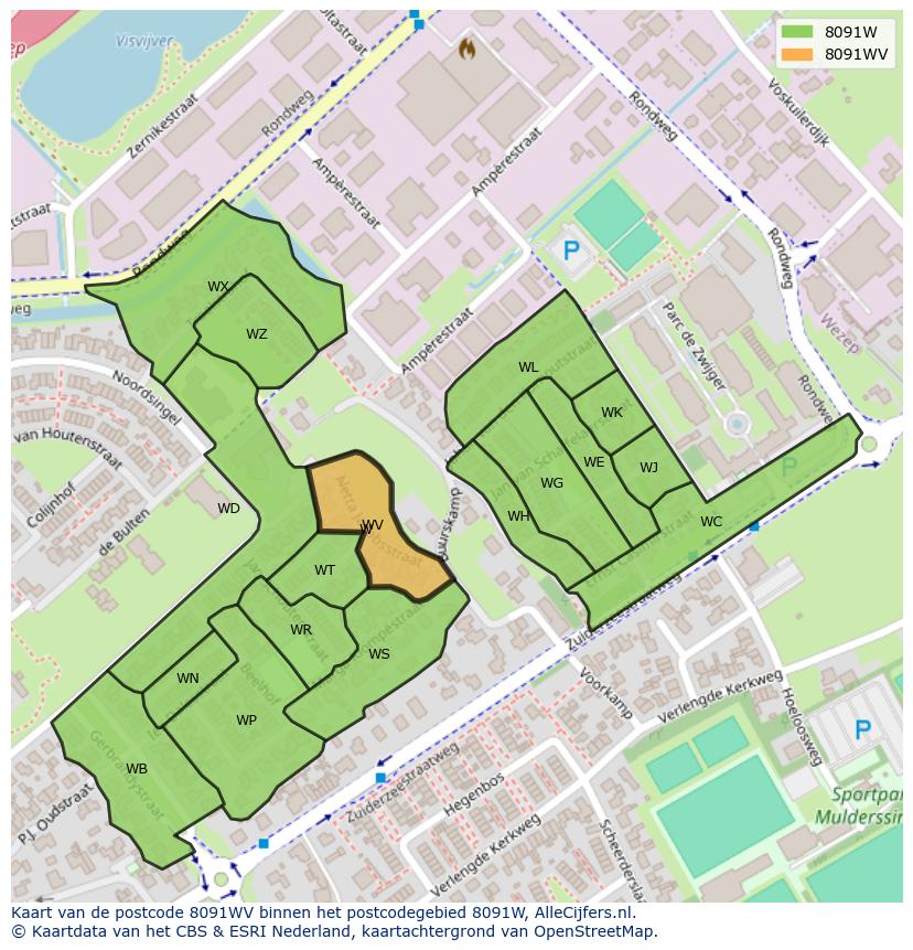 Afbeelding van het postcodegebied 8091 WV op de kaart.