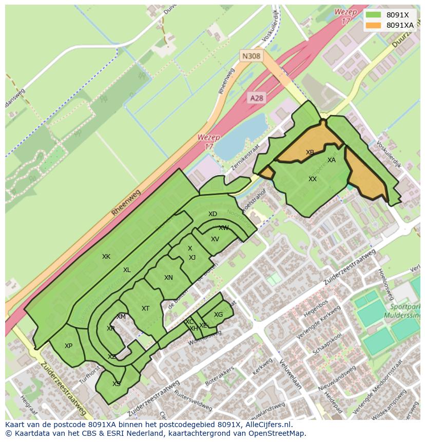 Afbeelding van het postcodegebied 8091 XA op de kaart.