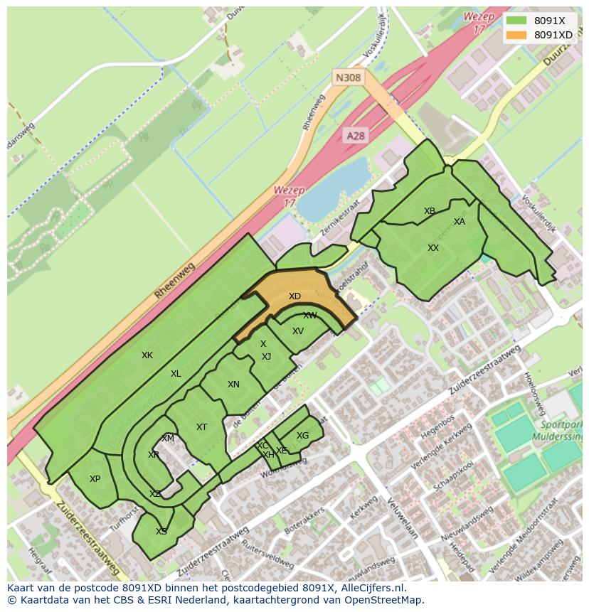 Afbeelding van het postcodegebied 8091 XD op de kaart.
