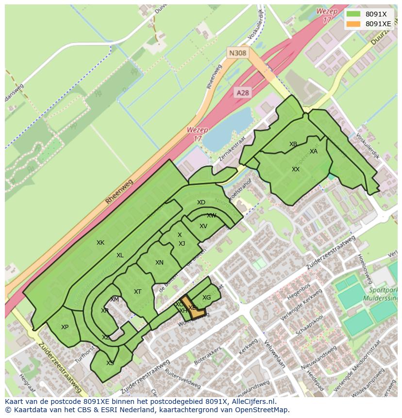 Afbeelding van het postcodegebied 8091 XE op de kaart.