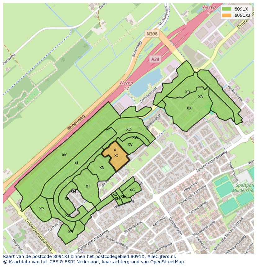 Afbeelding van het postcodegebied 8091 XJ op de kaart.